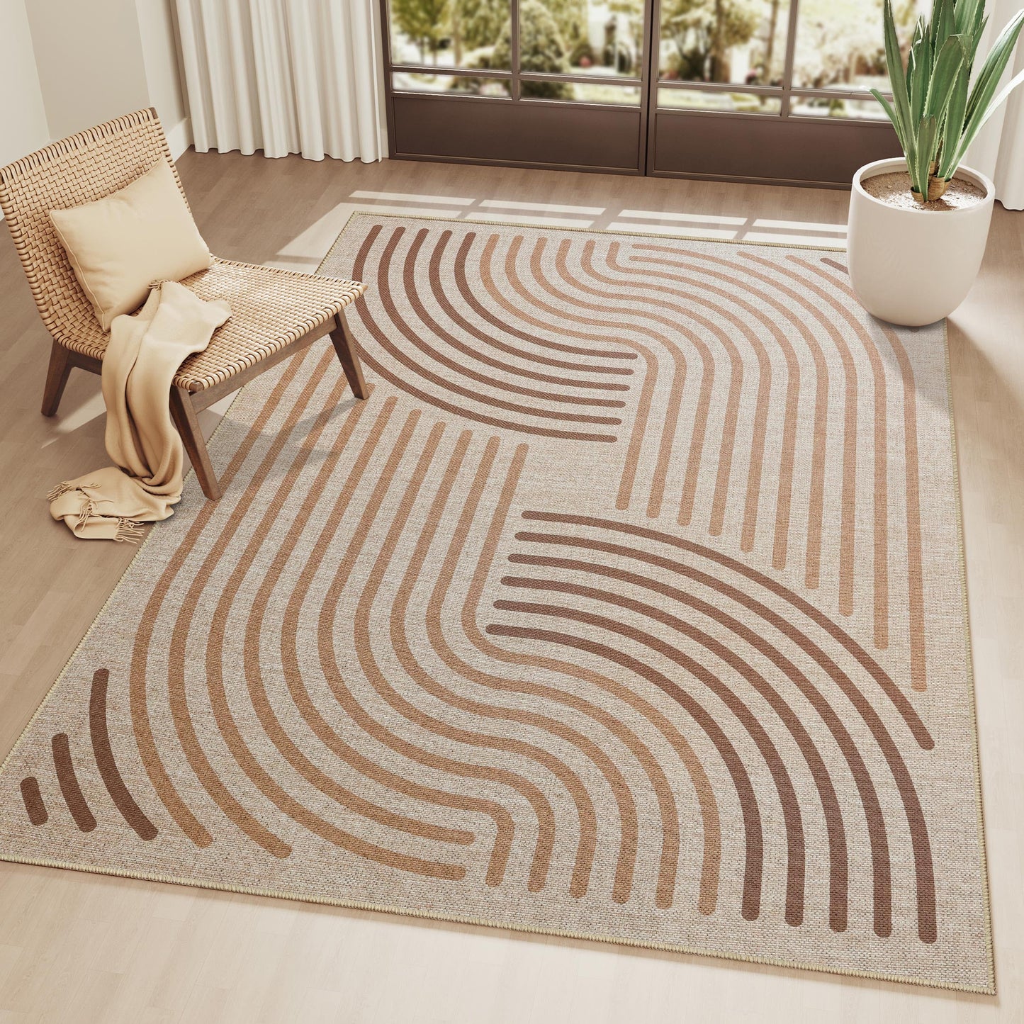 CASTLYE Easy Jute 8x10 Brown Outdoor Patio Rug Machine Washable Boho Carpet