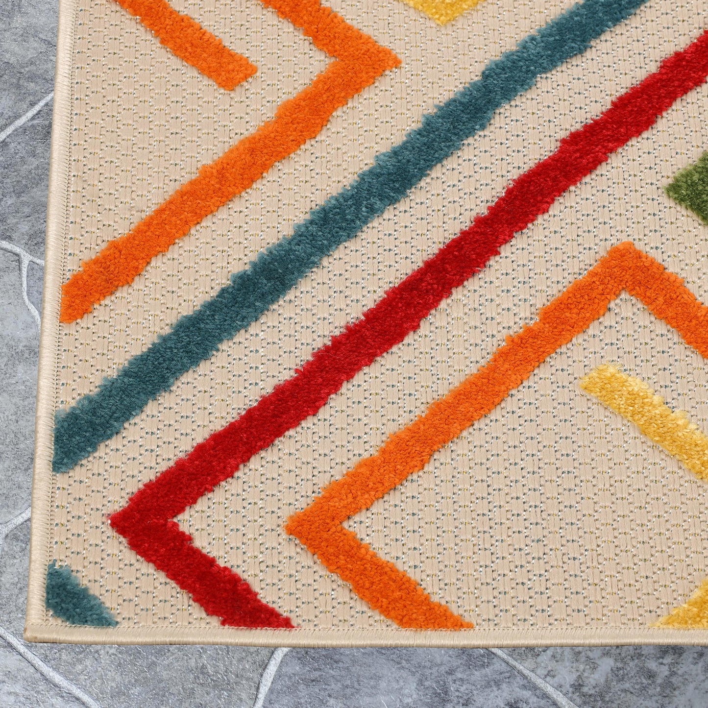 Superior Indoor Outdoor Area Rug, Perfect for Patio, Bedroom, Kitchen, Laundry Room, Entryway, Office, Playroom, Carpet Cover, Modern Geometric Farmhouse, Ares Collection, 5' 2" x 7' 2", Cream