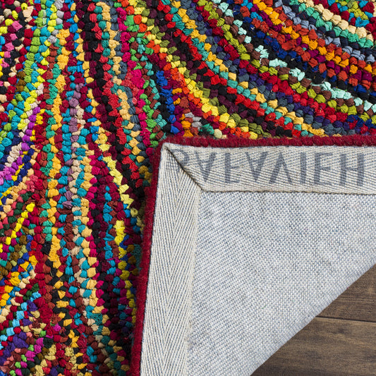 SAFAVIEH Nantucket Collection Area Rug - 4' Square, Multi, Handmade Boho Abstract Cotton, Ideal for High Traffic Areas in Living Room, Bedroom (NAN445A)