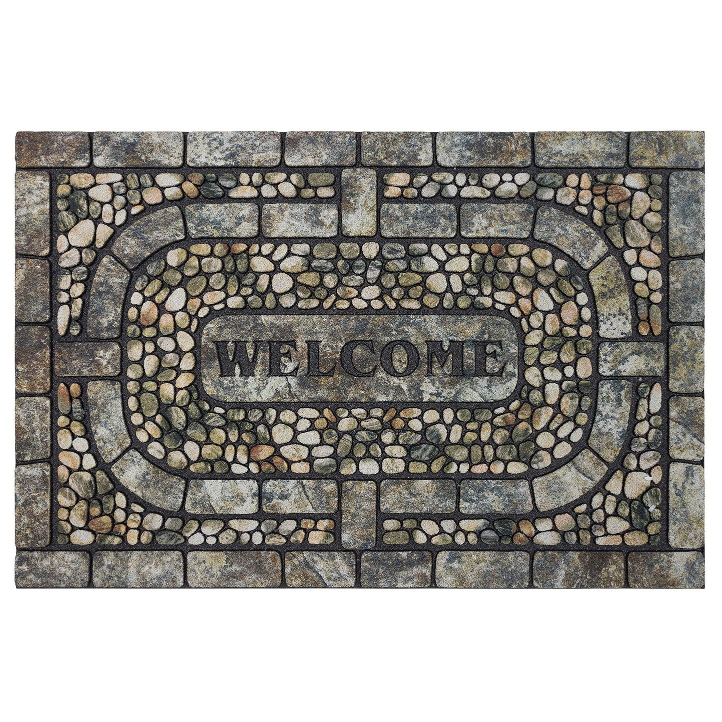 Mohawk Home Entryway Door Mat 2' x 3' All Weather Doormat Outdoor Non Slip Recycled Rubber, Welcome Garden Pebbles Gray