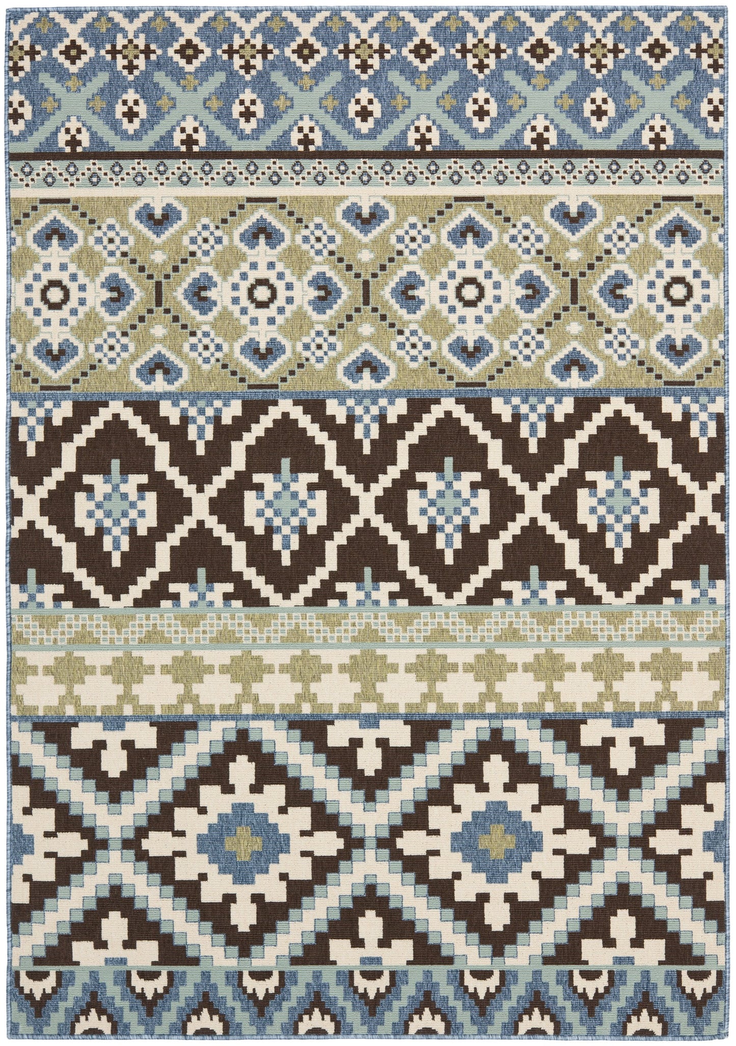 SAFAVIEH Washable Rug Outdoor Veranda Collection - 5'3" x 7'7", Chocolate & Blue, Non-Shedding & Easy to Clean, Ideal for Patio, Backyard, Mudroom (VER097-0624)