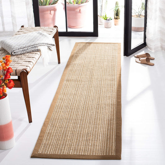 SAFAVIEH Natural Fiber Collection Runner Rug - 2' x 6', Tan & Tan, Border Stripe Sisal Design, Easy Care, Ideal for High Traffic Areas in Living Room, Bedroom (NF442D)