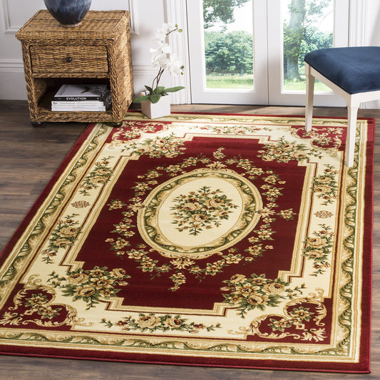 SAFAVIEH Lyndhurst Collection Accent Rug - 4' x 6', Red & Ivory, European Medallion Design, Non-Shedding & Easy Care, Ideal for High Traffic Areas in Entryway, Living Room, Bedroom (LNH218C)