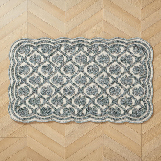 Laura Ashley Washable Scalloped 26" x 45" Teal Tulip Design Skid Resistant Accent Rug - Durable Cotton Blend Indoor Rug