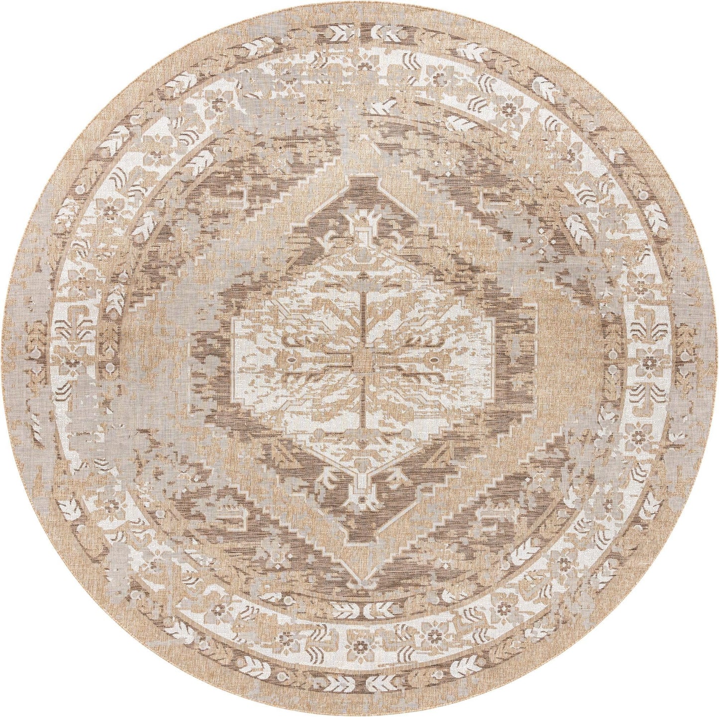 Rugs.com - Outdoor Traditional Rug – 13 Ft Round Natural Indoor/Outdoor Rug – Weather Resistant Flatweave for Patios, Decks, and Porches
