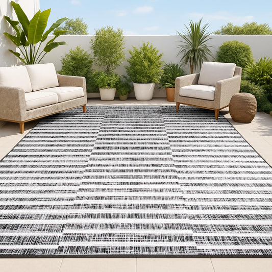 JONATHAN Y Offset Stripe Indoor Outdoor Area Rug 4X6 Black/Ivory, Sukie Modern for Backyard, Patio, Porch, Easy-Cleaning, High Traffic, Pet-Friendly, Non-Shedding (SMB133F-4)