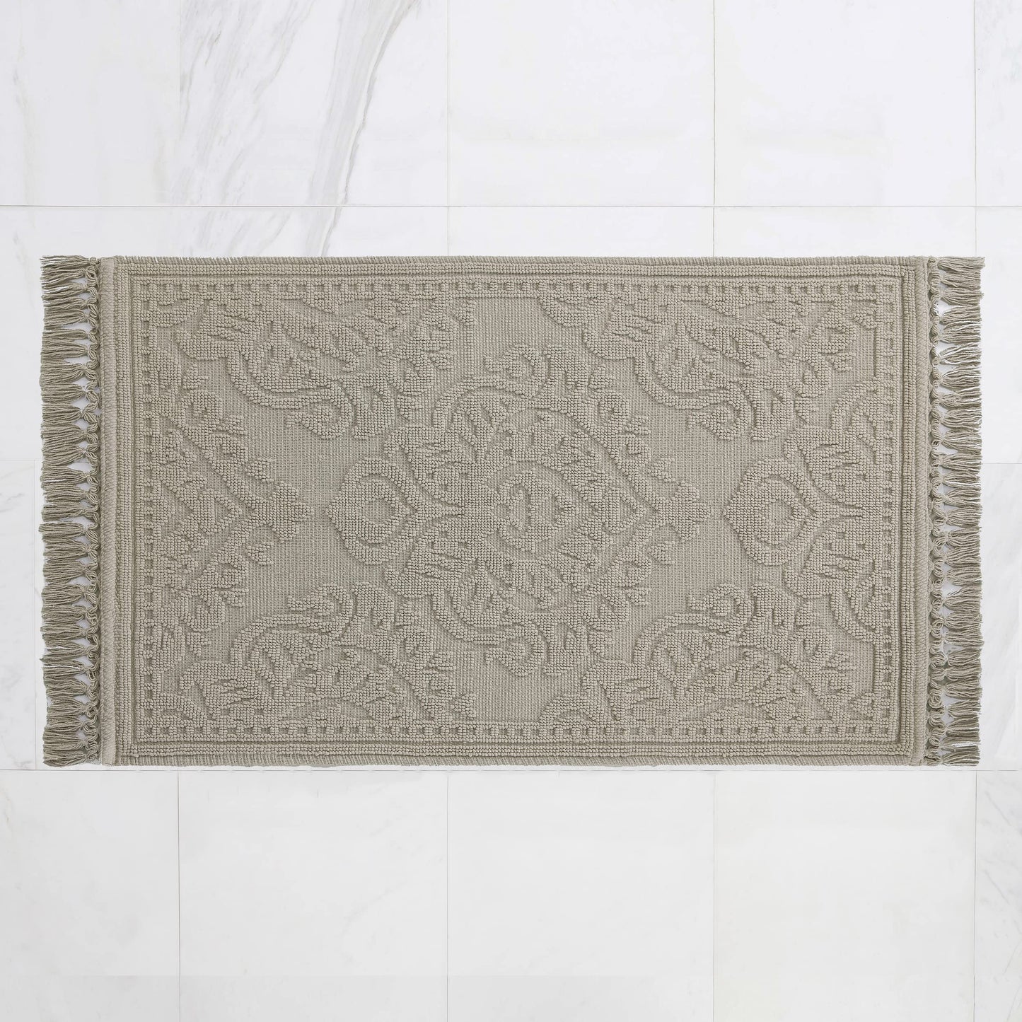 Jean Pierre - Ricardo Bath Mat, Woven Fringe Bathroom Rugs, 100% Cotton, Premium Bathroom Decor - Measures 21" x 41" - Linen