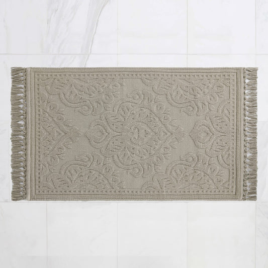 Jean Pierre - Ricardo Bath Mat, Woven Fringe Bathroom Rugs, 100% Cotton, Premium Bathroom Decor - Measures 21" x 41" - Linen