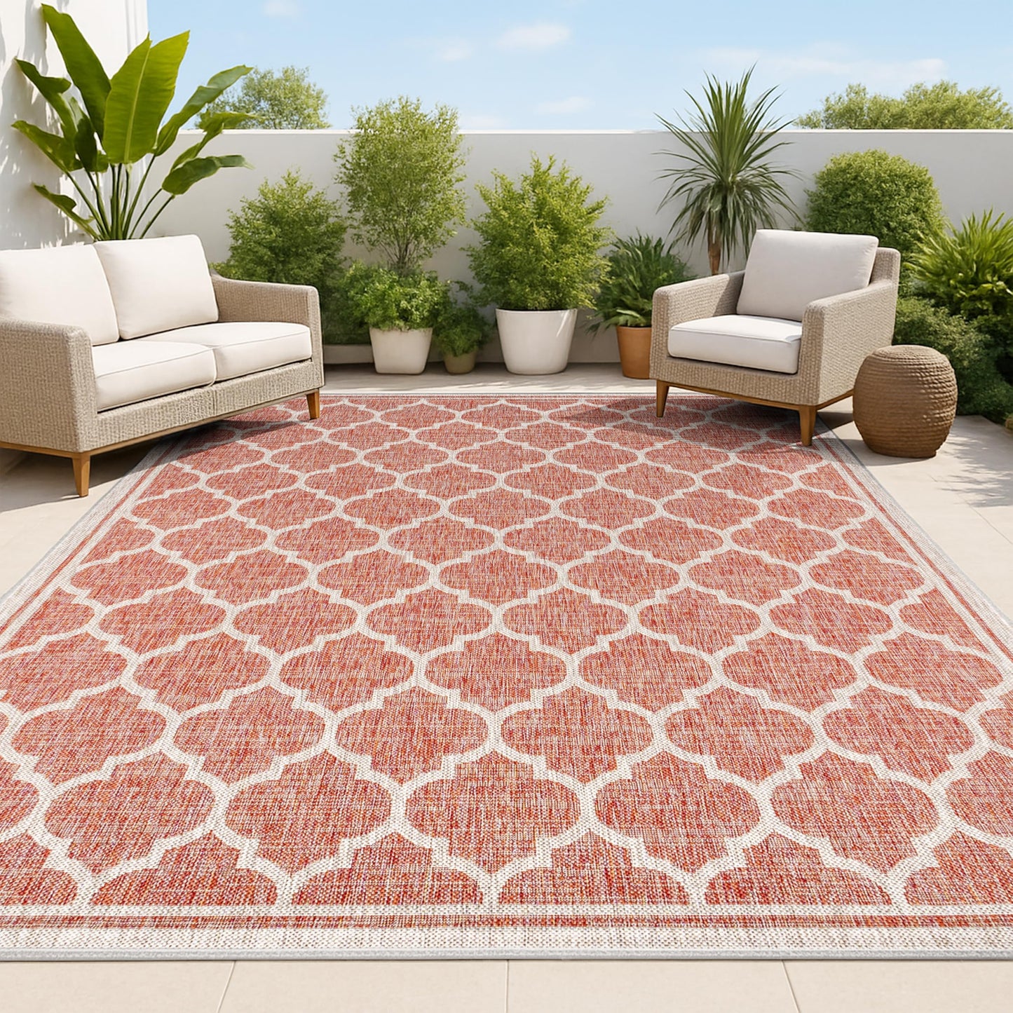 JONATHAN Y Moroccan Trellis Indoor Outdoor Area Rug 9X12 Red/Beige, Trebol Textured Weave for Backyard, Patio, Porch, Easy-Cleaning, High Traffic, Pet-Friendly, Non-Shedding (SMB109C-9)