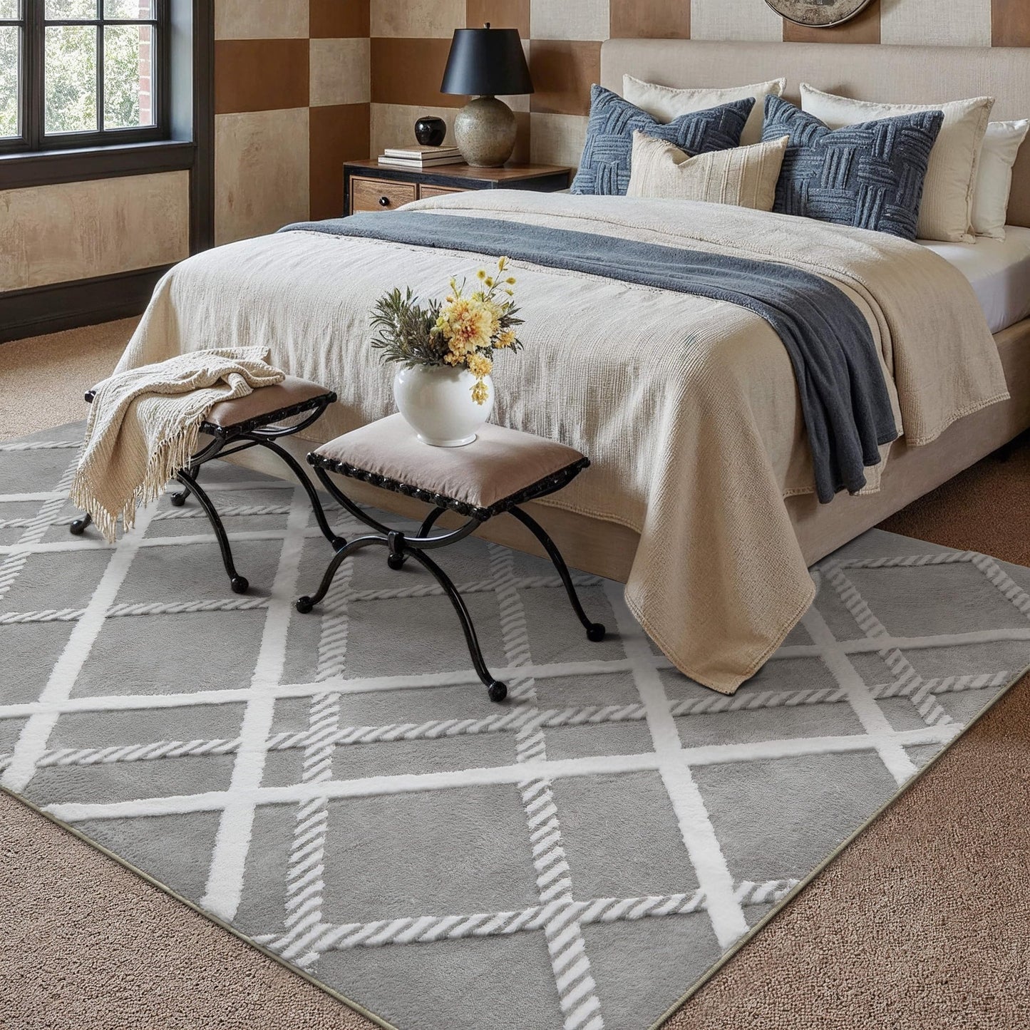 HUGEAR 8x10 Shag Area Rug Grey Modern Neutral Medium Plush Pile Super Soft Indoor Fuzzy Carpet Non Slip Non-Shedding Easy Care 0.5-inch Thick for High Traffic Areas in Living Room Bedroom Dining