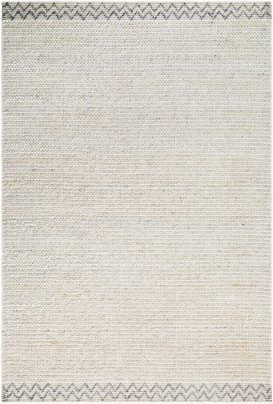 Hauteloom Fadia Recycled Material Area Rug - Border Chevron Zig Zag Plain - Contemporary Modern Minimalist Farmhouse Scandinavian - Light Gray, Cloud Gray, Eggplant, Cream, Beige - 2' x 3'