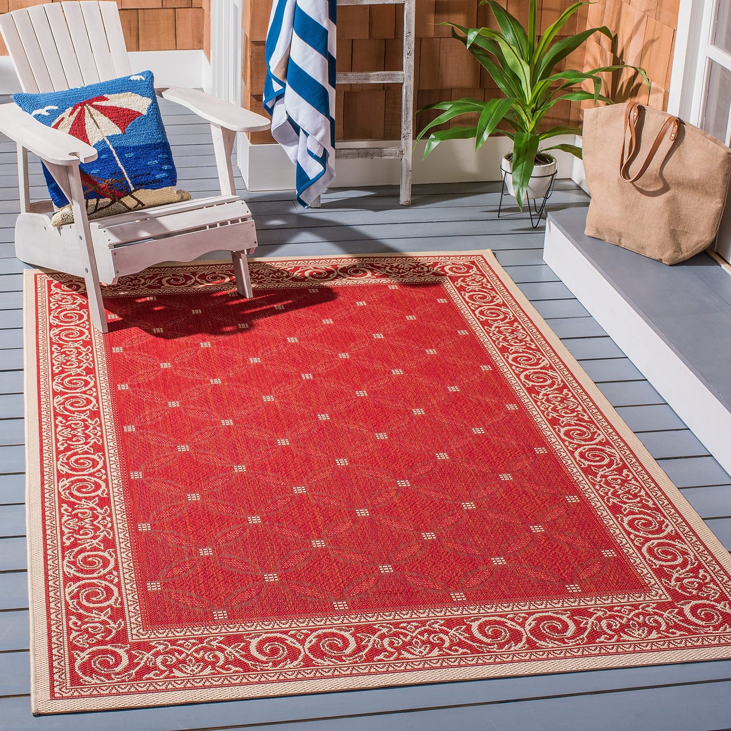 SAFAVIEH Washable Rug Outdoor Courtyard Collection - 2'7" x 5', Red & Natural, Non-Shedding & Easy Cleaning, Ideal for Patio, Backyard, Mudroom (CY1502-3707)