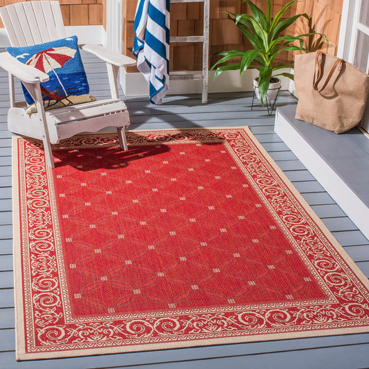 SAFAVIEH Washable Rug Outdoor Courtyard Collection - 2'7" x 5', Red & Natural, Non-Shedding & Easy Cleaning, Ideal for Patio, Backyard, Mudroom (CY1502-3707)