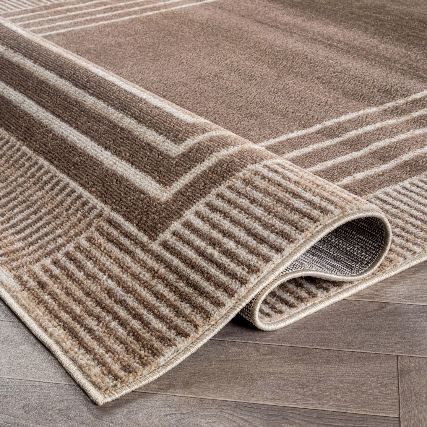 Rugshop Contemporary Geometric Bordered Indoor Area Rug for Living Room,Bedroom,Kitchen Rug Low Pile Rug with Jute Backing 5' x 7' Brown