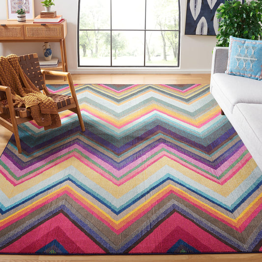 SAFAVIEH Monaco Collection Area Rug - 9' x 12', Multi, Boho Chevron Design, Non-Shedding & Easy Care, Ideal for High Traffic Areas in Living Room, Bedroom (MNC234F)