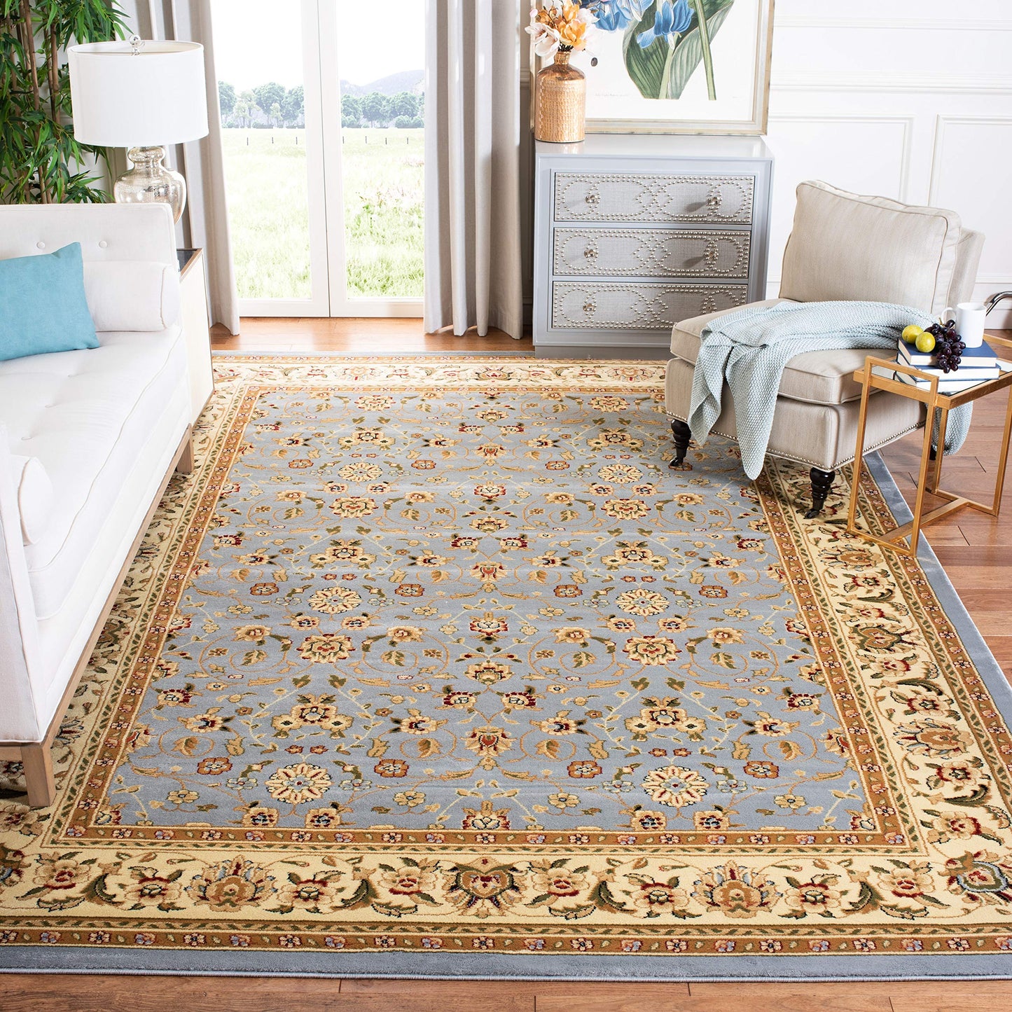 SAFAVIEH Lyndhurst Collection X-Large Area Rug - 11' x 15', Light Blue & Ivory, Traditional Oriental Design, Non-Shedding & Easy Care, Ideal for High Traffic Areas in Living Room, Bedroom (LNH312B)