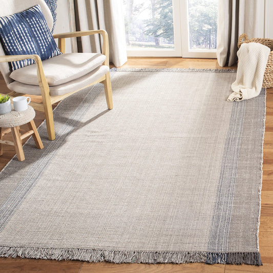 SAFAVIEH Montauk Collection Accent Rug - 3' x 5', Blue & Grey, Handmade Flat Weave Boho Farmhouse Cotton Stripe Fringe, Ideal for High Traffic Areas in Entryway, Living Room, Bedroom (MTK301M)
