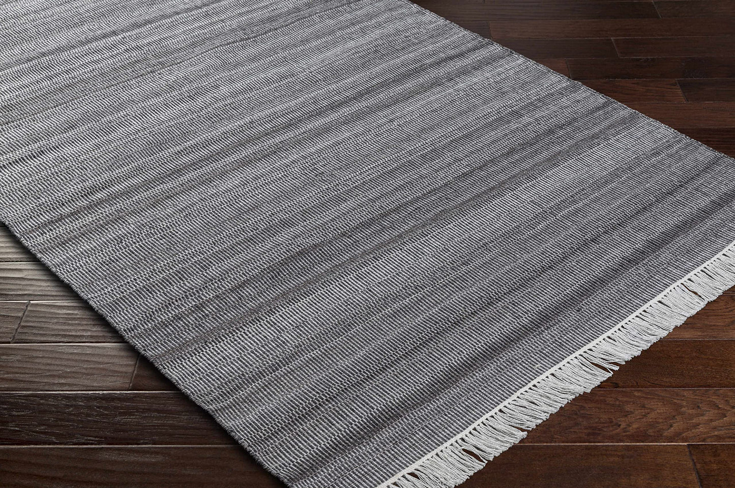 Hauteloom Samos Recycled Material Living Room, Bedroom Area Rug - Striped Plain - Contemporary Modern Minimalist Transitional - Charcoal, Off - White, Light Gray, Gray, Dark - 2' x 3'