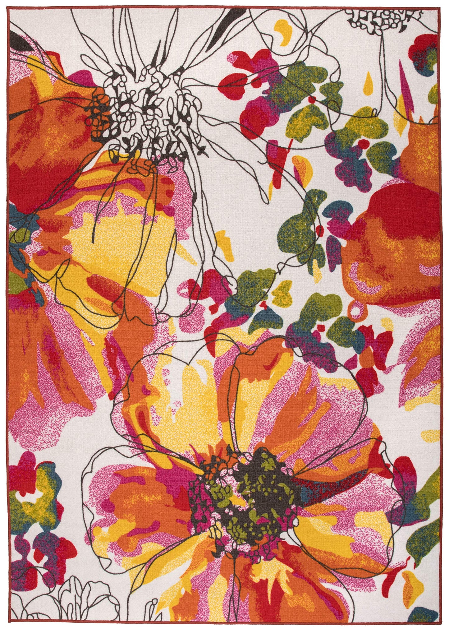 Rugshop Modern Bright Flowers Non-Slip (Non-Skid) Area Rug 5 X 7 (5' 3" X 7' 3") Multi