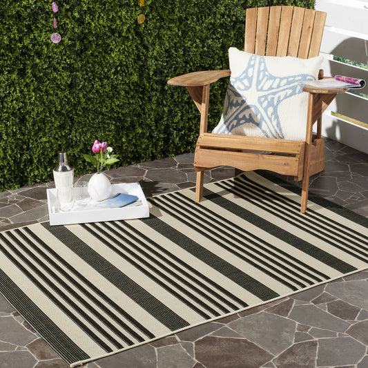 SAFAVIEH Washable Rug Outdoor Courtyard Collection - 2'7" x 5', Black & Bone, Non-Shedding & Easy Cleaning, Ideal for Patio, Backyard, Mudroom (CY6062-216)