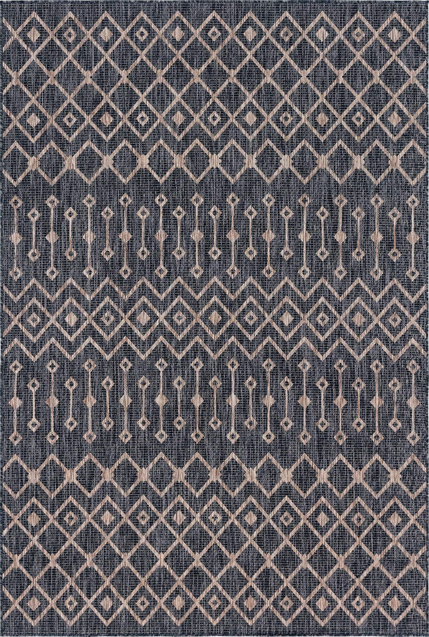 Unique Loom Outdoor Trellis Collection Area Rug - Tribal Trellis (6' 1" x 9' Rectangle, Charcoal Gray/ Natural)