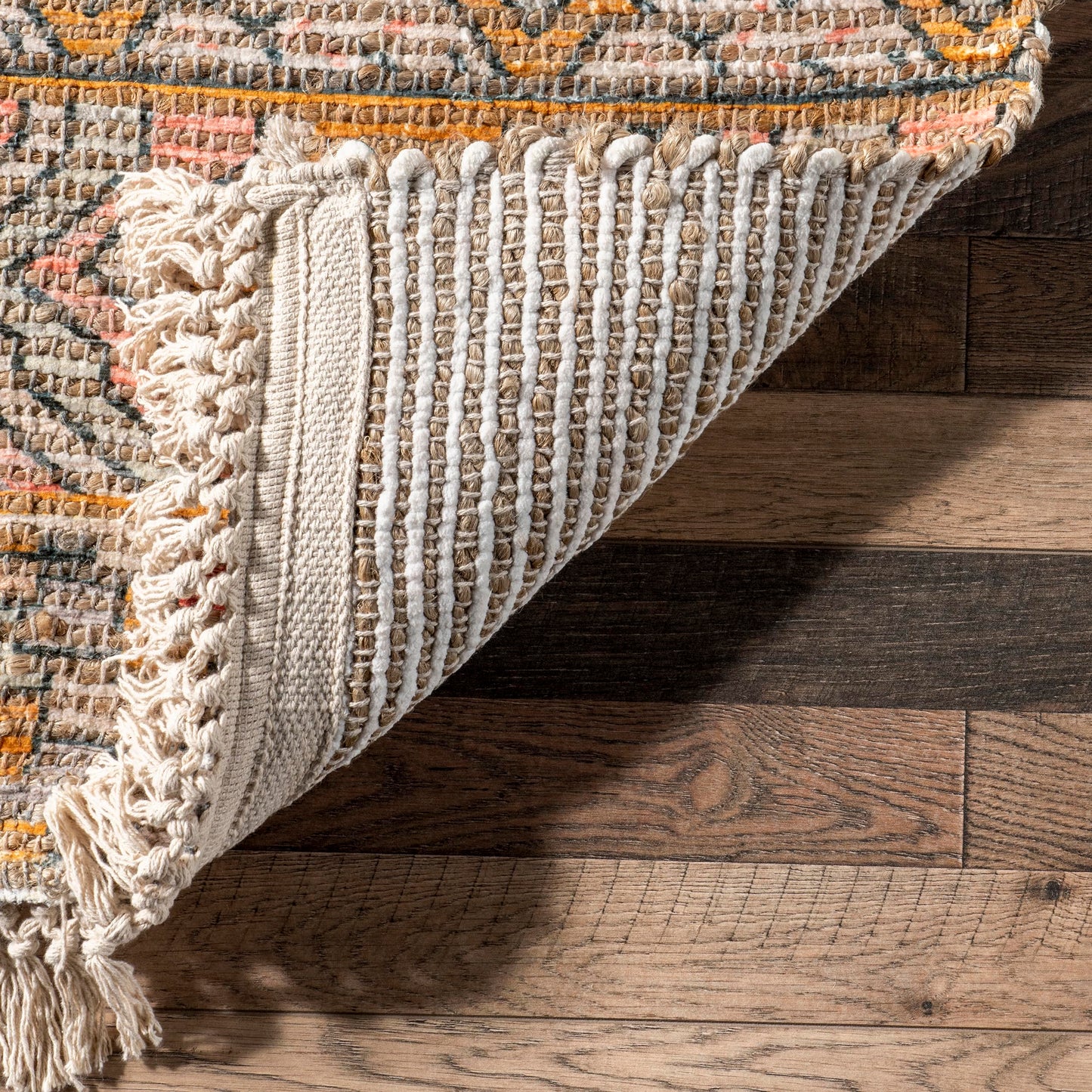 Nuloom Hermina Multicolor/Ivory, 5' x 8', Handmade, Jute, Tribal, Tasseled, Soft and Textured, High Traffic, Stain Resistant, Easy Clean, Durable Runner for Bedroom, Living Room, Dining, Foyer