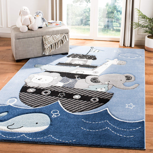 SAFAVIEH Carousel Kids Collection Accent Rug - 3'3" x 5'3", Blue & Grey, Animal Design, Non-Shedding & Easy Care, Ideal for High Traffic Areas for Boys & Girls in Playroom, Nursery, Bedroom (CRK121B)