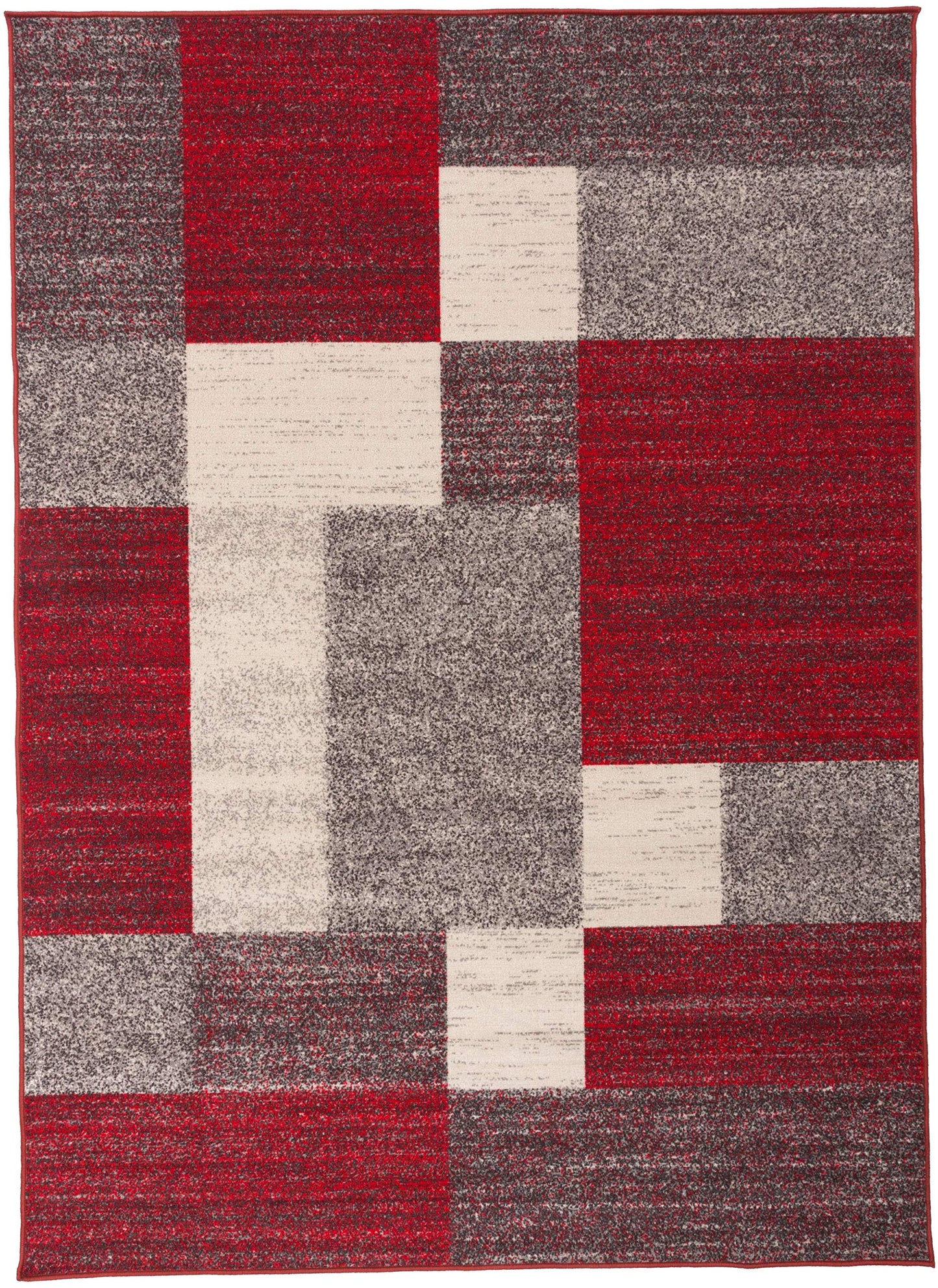 Rugshop Red Modern Geometric Boxes Non-Slip Area Rug Non-Shedding for Living Room, Bedroom and Dining Area, 5'3" x 7'3"