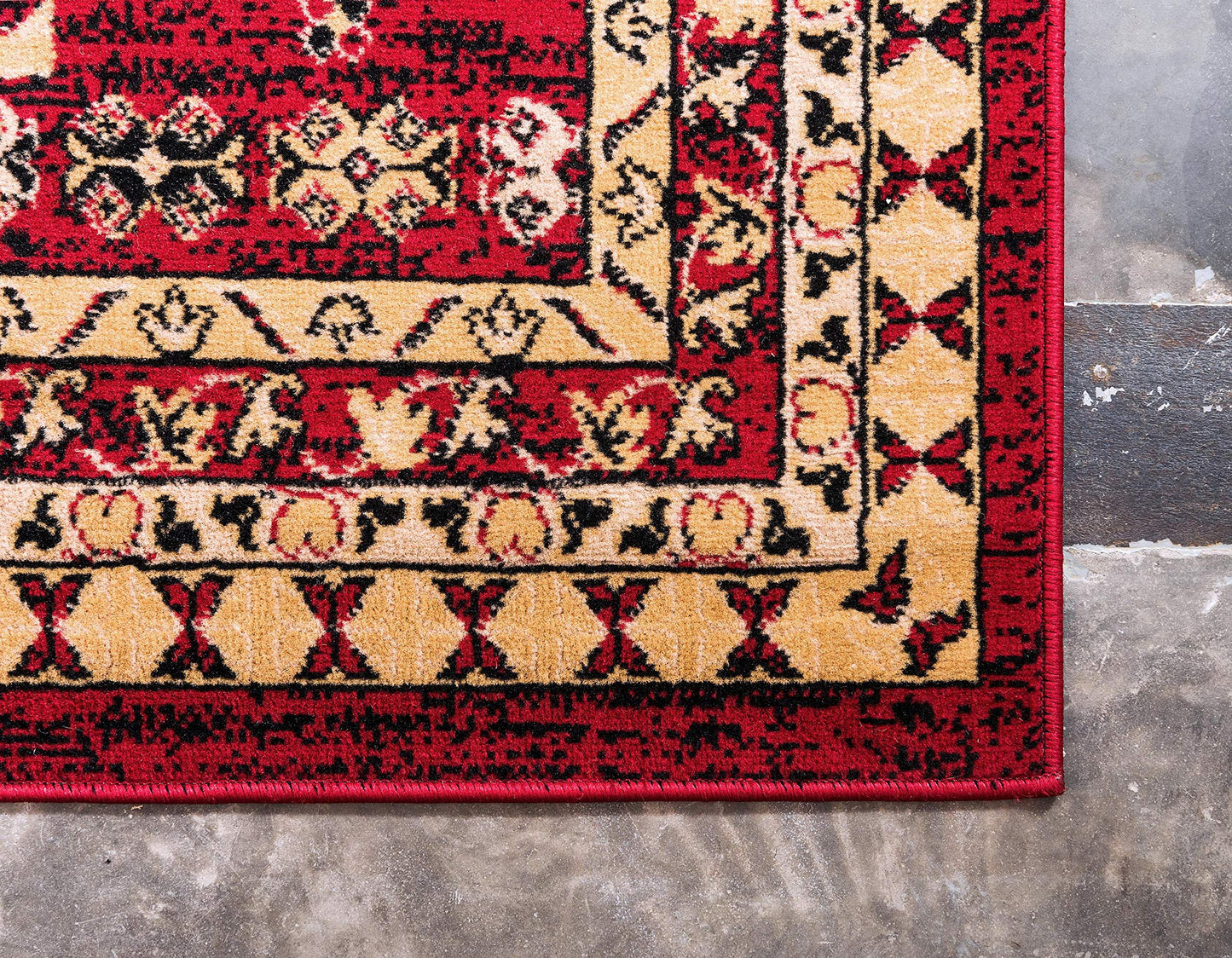 Unique Loom Taftan Collection Border Geometric Tribal Inspired Design Area Rug (8' 0 x 8' 0 Square, Red/ Gold)