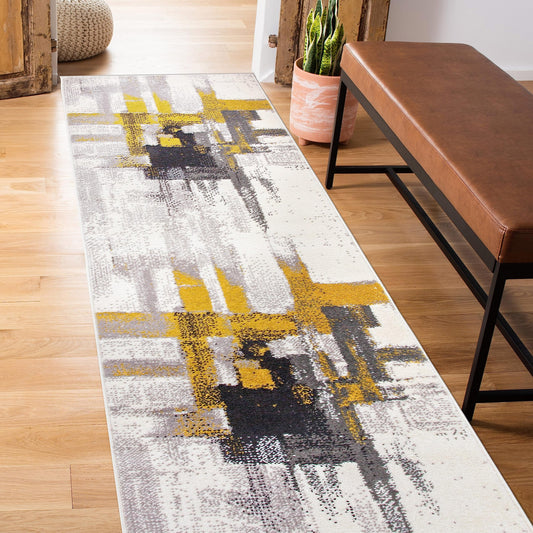 Rugshop Gold Modern Abstract Runner Rug — Non-Shedding for Hallway, Corridor and Entryway 2' x 7'