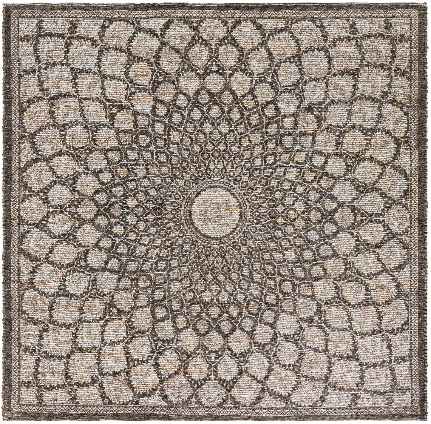 Rugs.com Chenille Jute Collection Rug – 8 Ft Square Charcoal and Ivory Medium-Pile Rug Perfect for Living Rooms, Kitchens, Entryways
