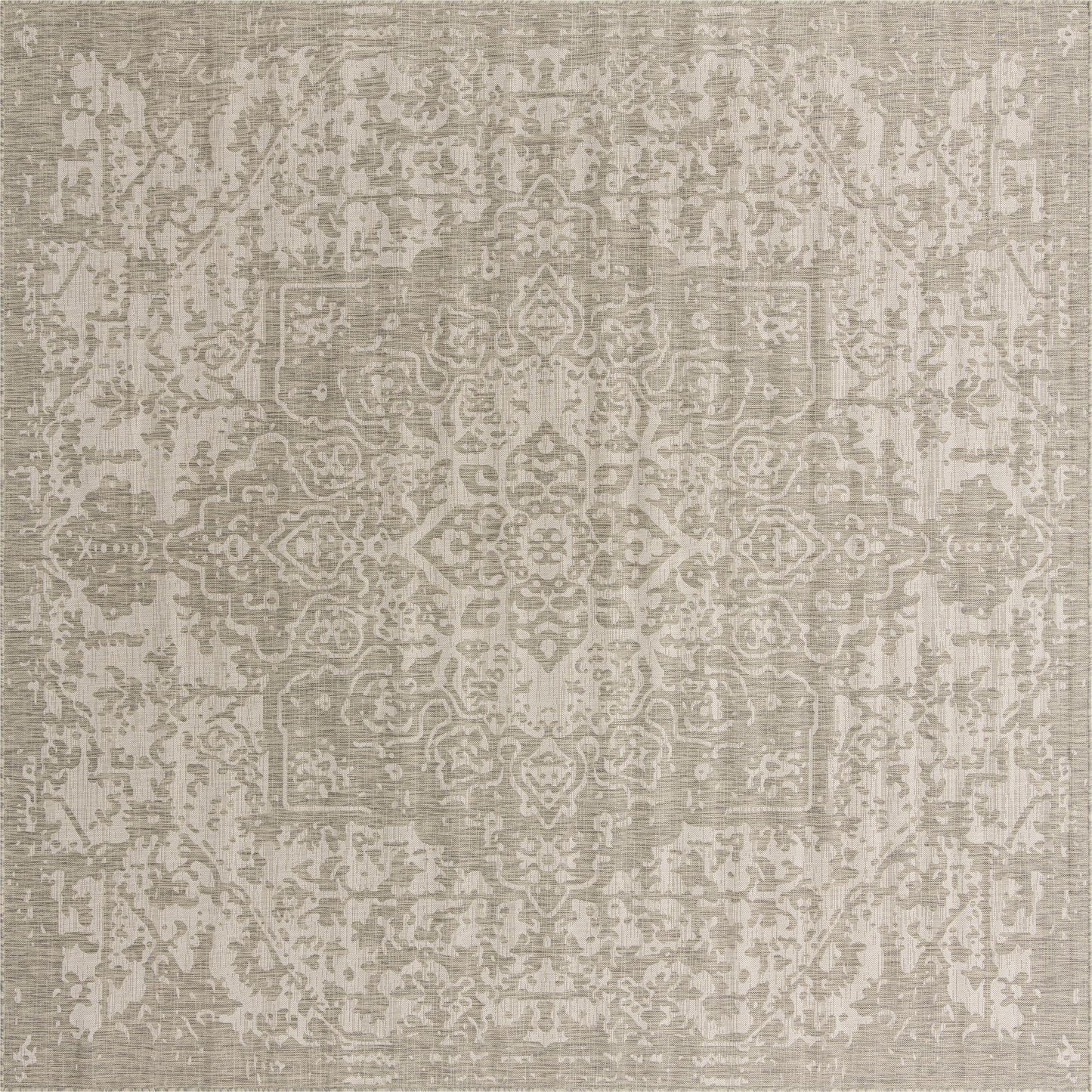 Unique Loom Jill Zarin Outdoor Collection Area Rug - Dubai (10' 8'' Square, Gray/ Ivory)