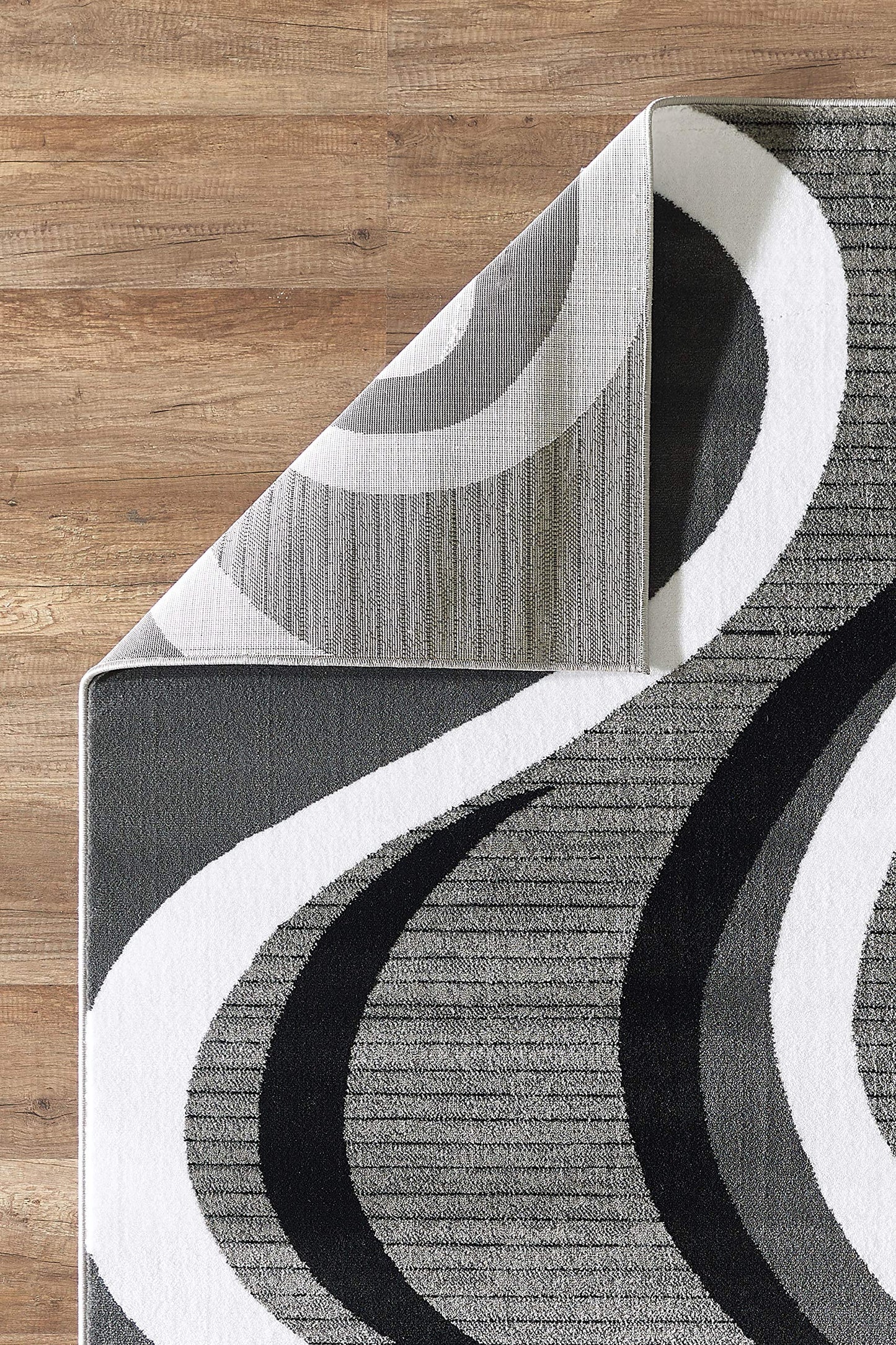 GLORY RUGS Modern Area Rug Swirls Carpet Bedroom Living Room Contemporary Dining Accent Sevilla Collection 4817 (4x6, Grey Black)