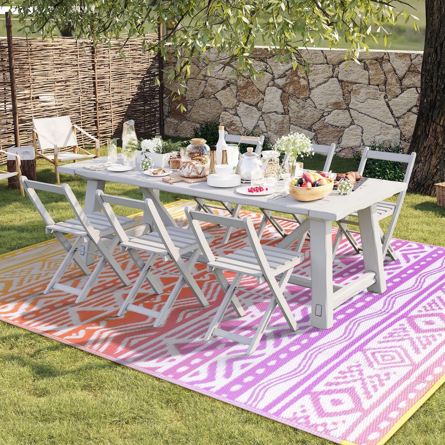 Lahome Outdoor Rug 8x10 Patio Waterproof, Reversible Outdoor Plastic Straw Rug for Camping, RV Patio Rugs Outside Large Carpet for Porch Deck Backyard Picnic(Orange/Purple,8'x 10')