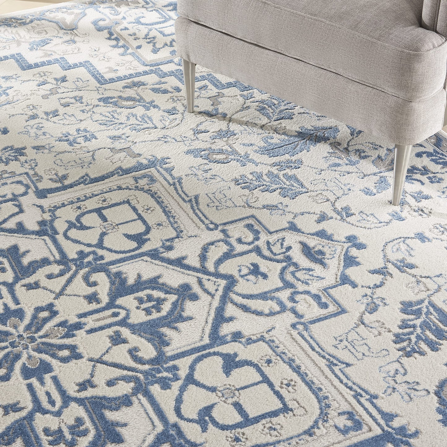 Nourison Home Elation Ivory Blue 7'10" x 9'10" Area Rug - Easy Clean, Non Shedding, Bed Room, Living Room, Dining Room, Kitchen (8' x 10')