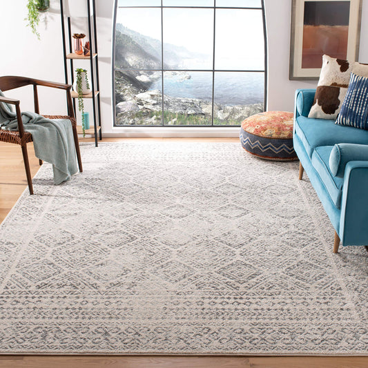 SAFAVIEH Tulum Collection Area Rug - 8' Square, Ivory & Grey, Moroccan Boho Distressed Design, Non-Shedding & Easy to Clean, Ideal for Living Room, Bedroom, Dining Space (TUL264A)