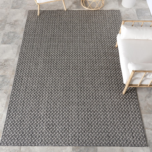 Nuloom Outdoor Performance Camryn Grey/Ivory, 8' x 10', Herringbone, Soft, High Traffic, Stain Resistant, Easy Clean, Durable Area Rug for Indoor/Outdoor Patio, Deck, Porch, Garden, Courtyard