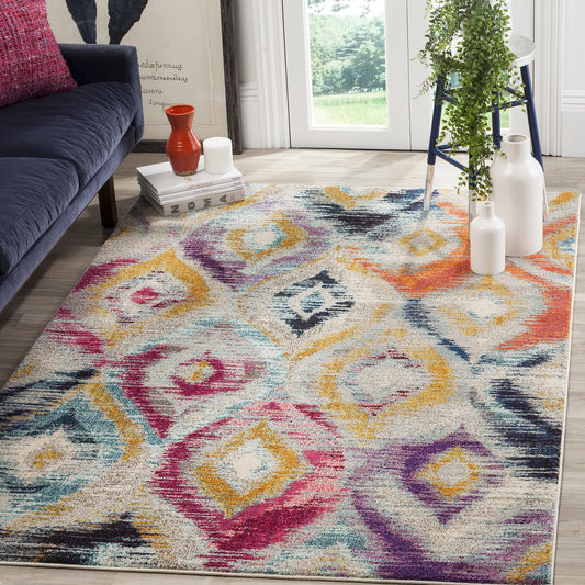 SAFAVIEH Monaco Collection Accent Rug - 3' x 5', Multi, Ogee Trellis Watercolor Distressed Design, Non-Shedding & Easy Care, Ideal for High Traffic Areas in Entryway, Living Room, Bedroom (MNC242F)