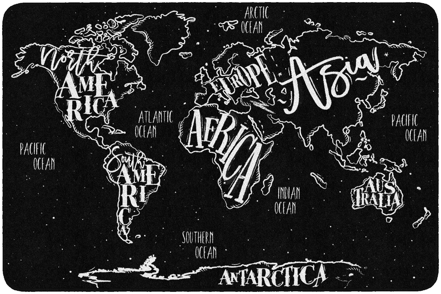 Flagship Carpets Modern World Map Area Rug for Classroom, Office, Home and School Playroom Mat, Kids Bedroom Carpet, 4' x 6', Black