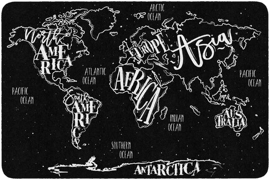 Flagship Carpets Modern World Map Area Rug for Classroom, Office, Home and School Playroom Mat, Kids Bedroom Carpet, 4' x 6', Black