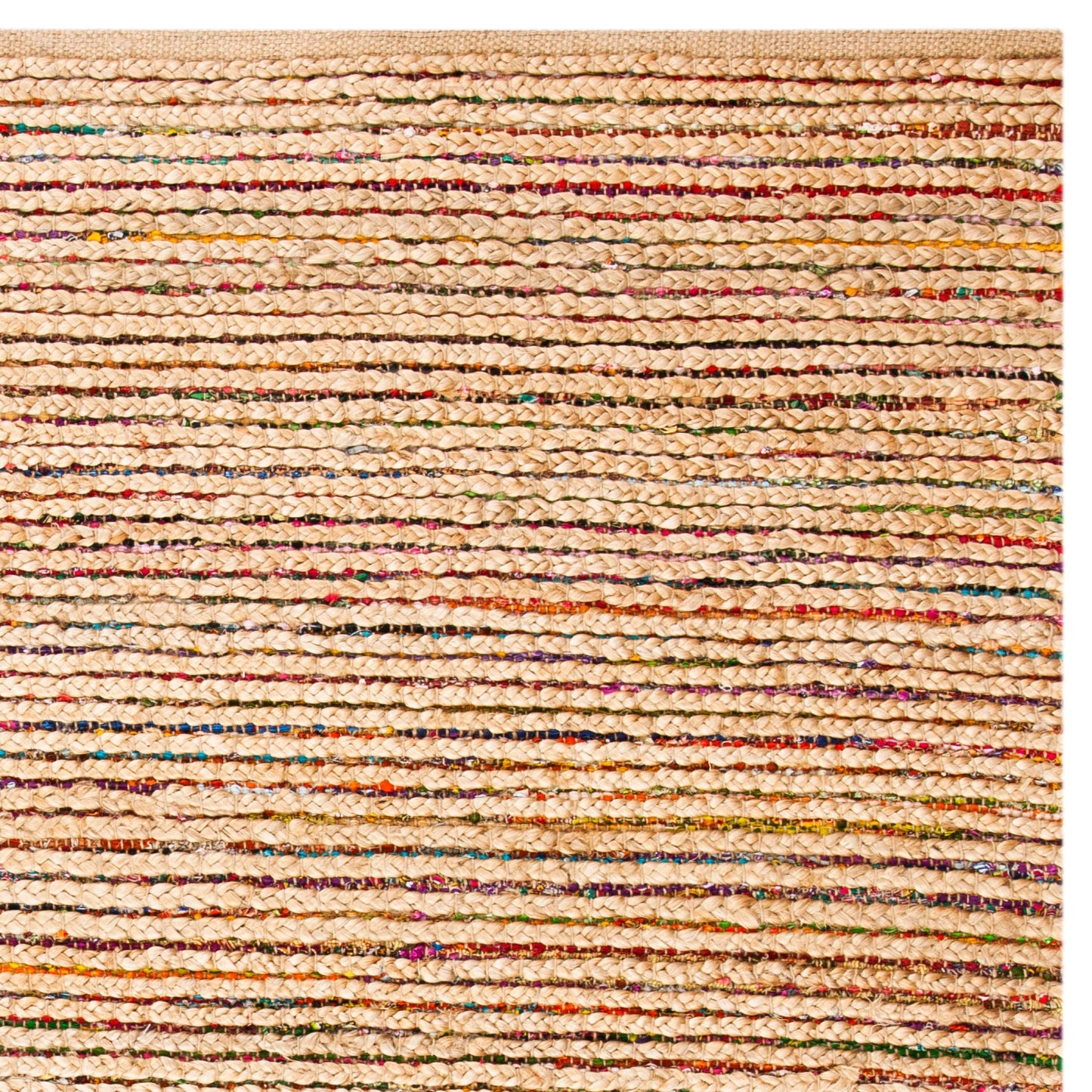 SAFAVIEH Cape Cod Collection Area Rug - 6' Square, Natural & Multi, Handmade Boho Braided Stripe Jute, Ideal for High Traffic Areas in Living Room, Bedroom (CAP307B)