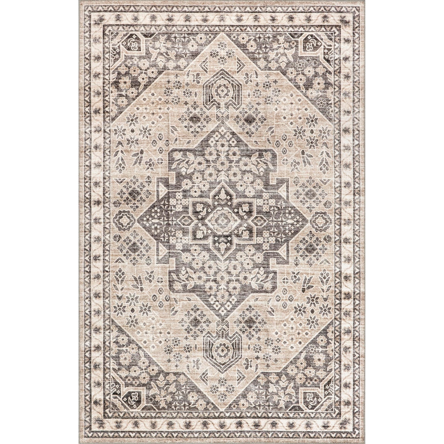 Nuloom Splashguard Eira Taupe/Ivory, 6' x 9', Vintage, Soft and Cozy, High Traffic, Stain Resistant, Easy Clean, Durable, Machine Washable Area Rug for Bedroom, Living Room, Dining, Den, Foyer