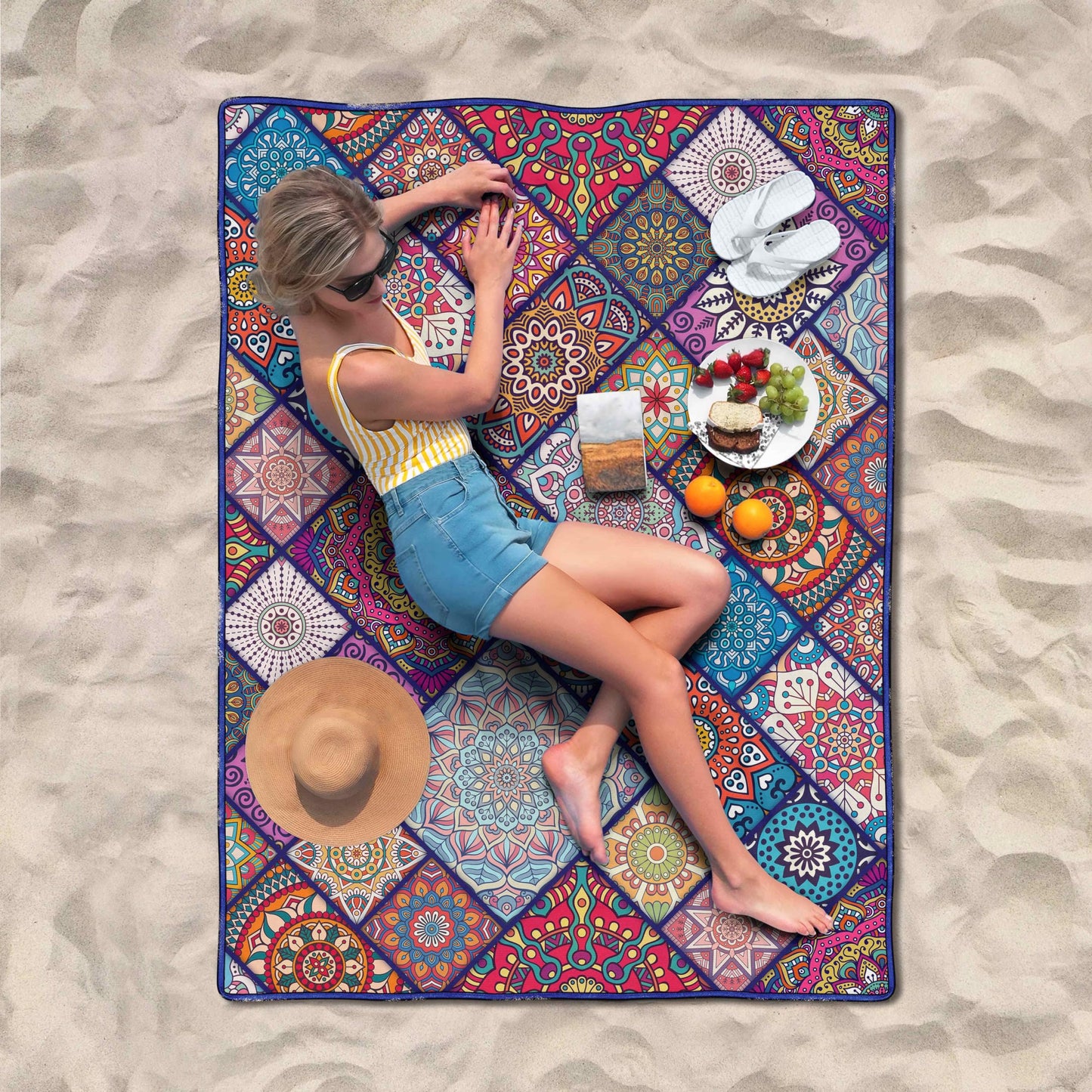 Fefede Waterproof Picnic Blankets Foldable & Portable 60''x80'' Boho Picnic Mat for Outdoors, Large Washable Picnic Blanket for Travel Camping Beach, Park Grass Picnic Blanket Accessories for Adults