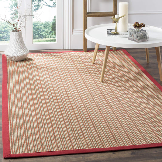 SAFAVIEH Natural Fiber Collection Area Rug - 5' x 7'6", Rust & Rust, Border Stripe Sisal Design, Easy Care, Ideal for High Traffic Areas in Living Room, Bedroom (NF442B)