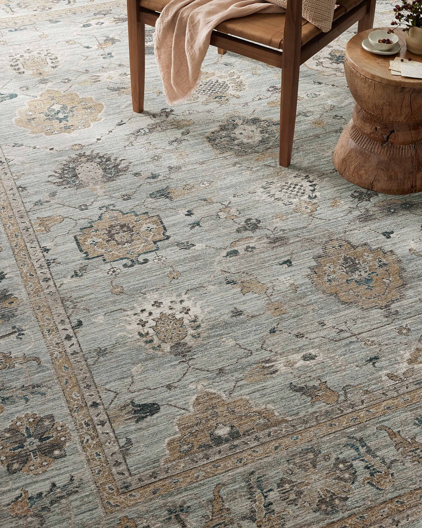 Loloi Magnolia Home by Joanna Gaines Millie Collection MIE-02 Sky/Gold 5'-3" x 7'-6", .25" Pile Height, Area Rug