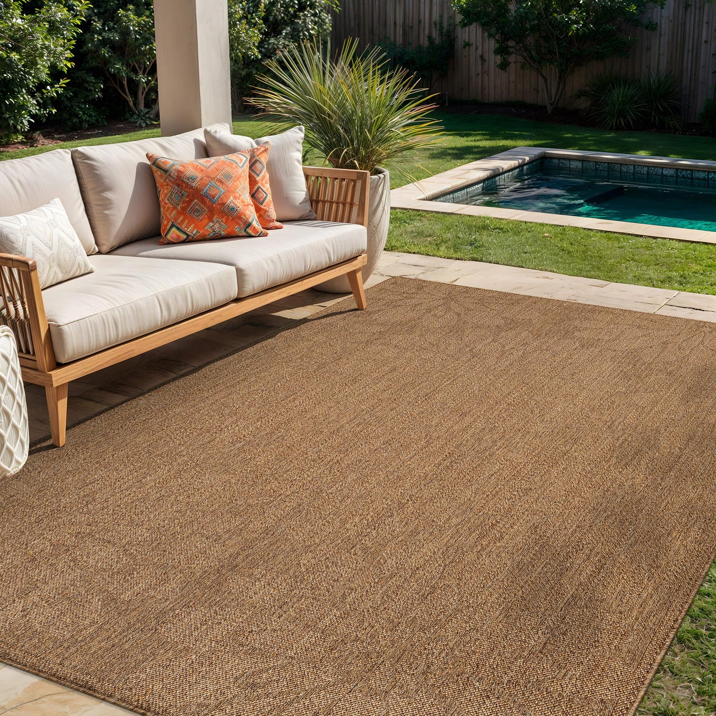 Rugshop Floral Indoor Outdoor Flat Woven Area Rug,Natural Jute-Style,Easy-Care Patio Rug for Backyard Porch Deck Balcony, 5' x 7' Natural/Jute