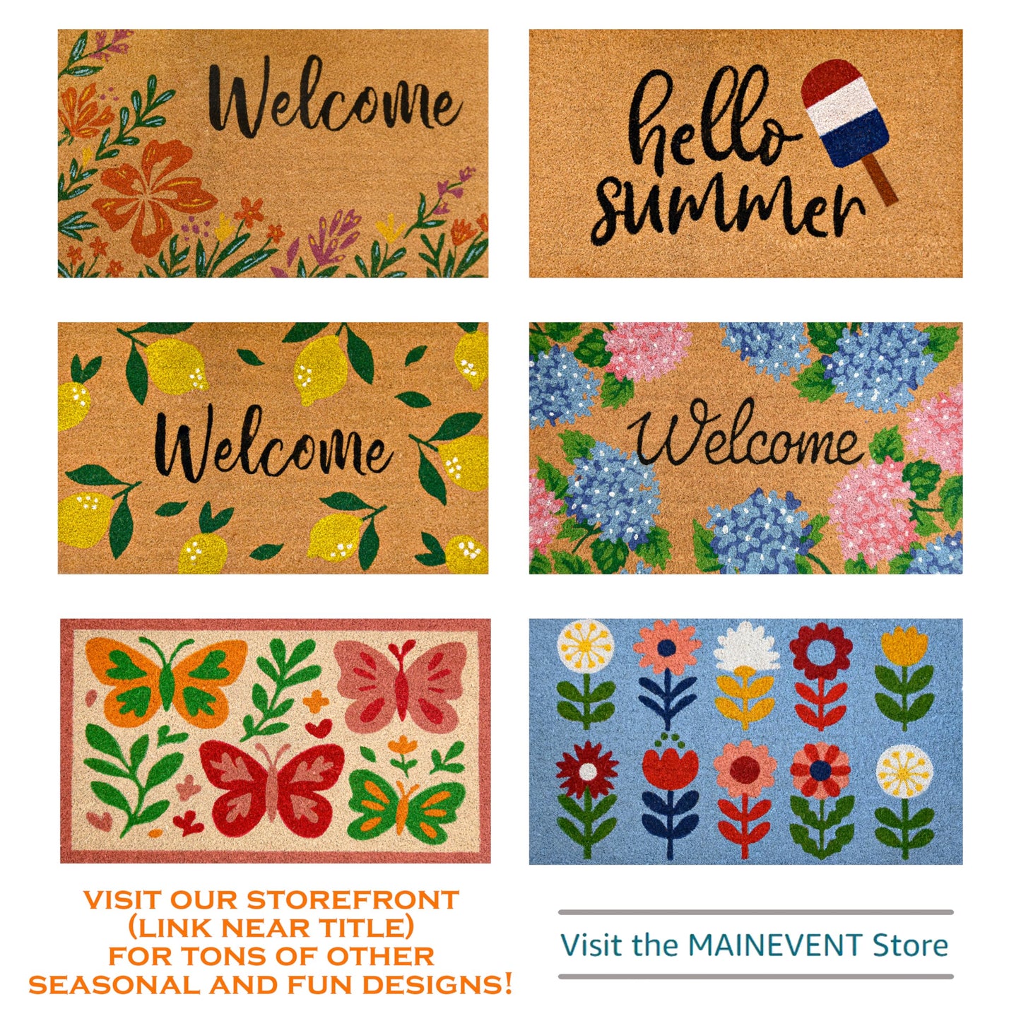 MAINEVENT Flower Door Mat 30x17 Inch, Spring Doormat for Front Door, Summer Door Mat for Covered Outdoor Areas, w/Non-Slip PVC Backing