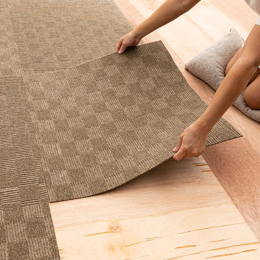 Mohawk Home 24" x 24" Indoor/Outdoor 0.25" Pile Height, Peel and Stick Carpet Tile, Brown Polyester, (15 Tiles) (60 sqft/Box)