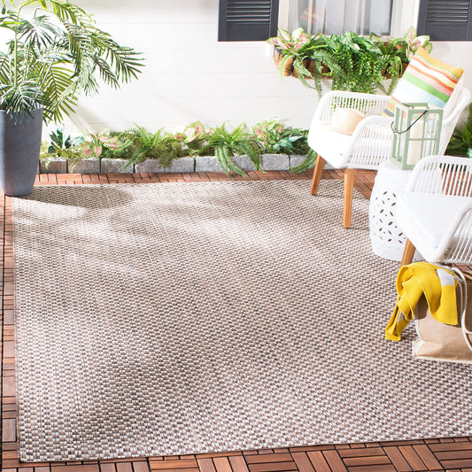 SAFAVIEH Washable Rug Outdoor Courtyard Collection - 2'7" x 5', Light Brown & Light Grey, Non-Shedding & Easy Cleaning, Ideal for Patio, Backyard, Mudroom (CY8653-36321)