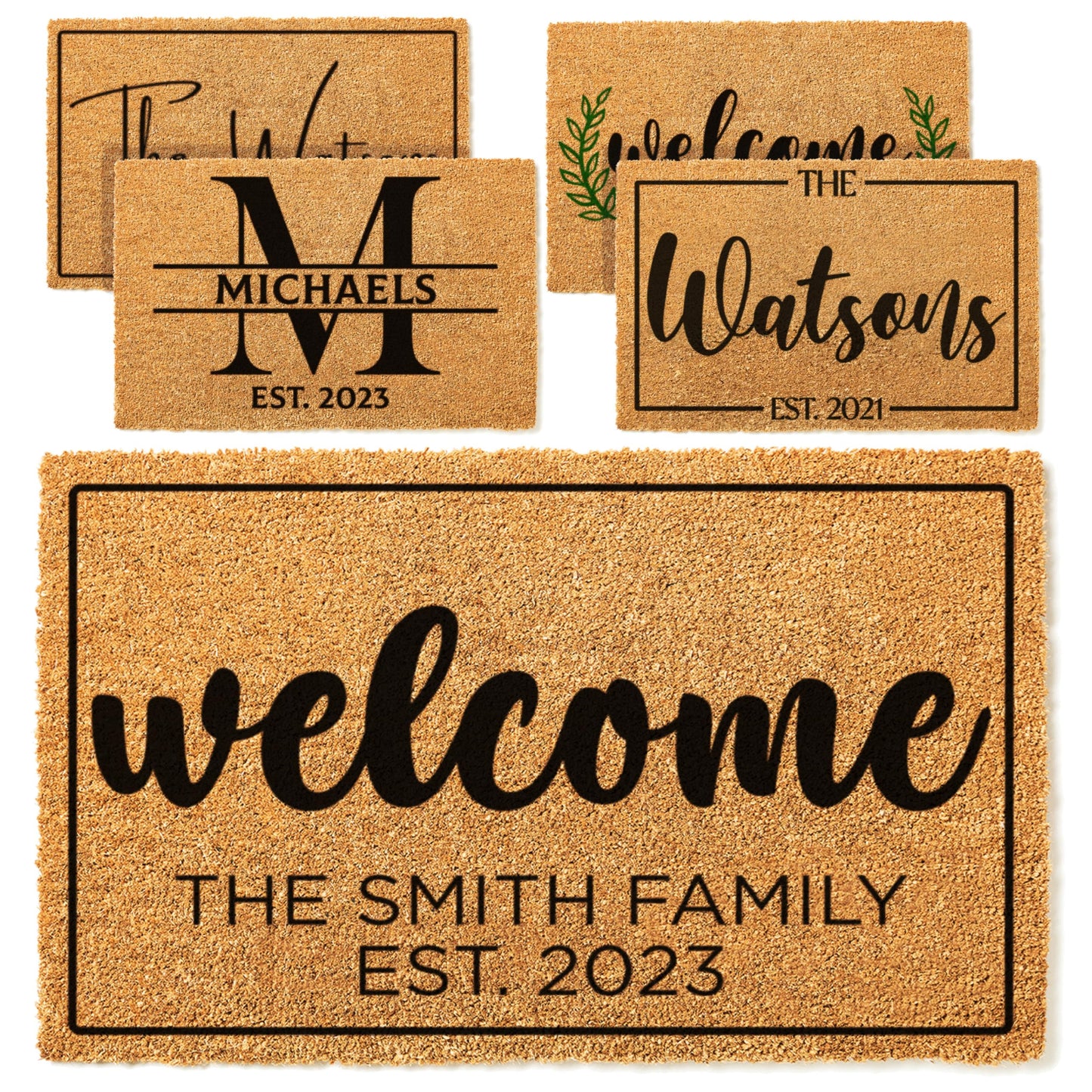 GIFTBYGIFTY Personalized Doormat with Family Name & 6 Designs, 18" x 30" - Durable Coir Fiber with Anti-Slip Backing, Outdoor-Indoor Use